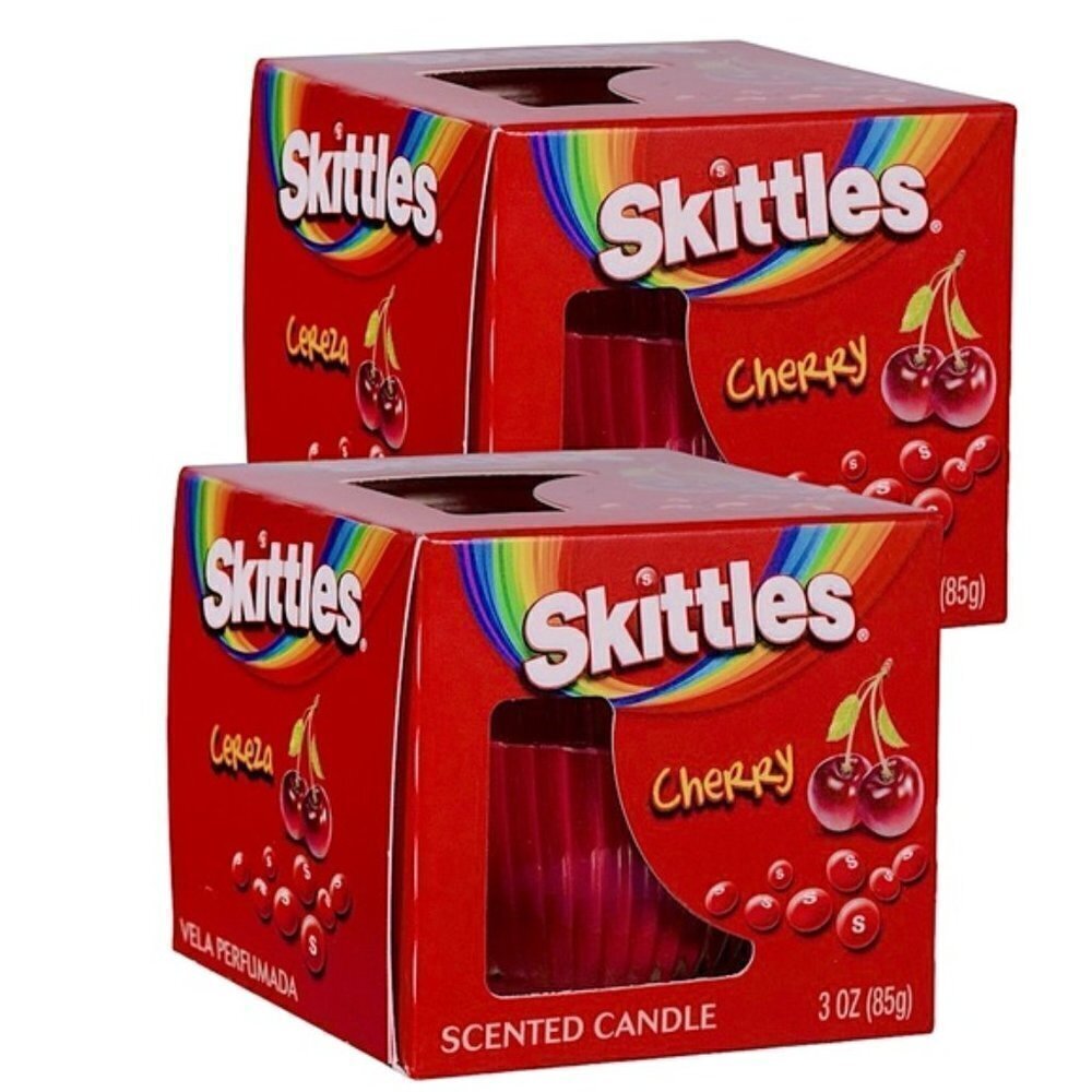 Skittles Candle Cherry Scented in Glass Container 3 OZ each  2 Piece Lot